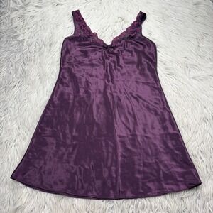 Vintage Expressions S Purple Satin Lace Trim Slip Dress Coquette Vamp Grunge